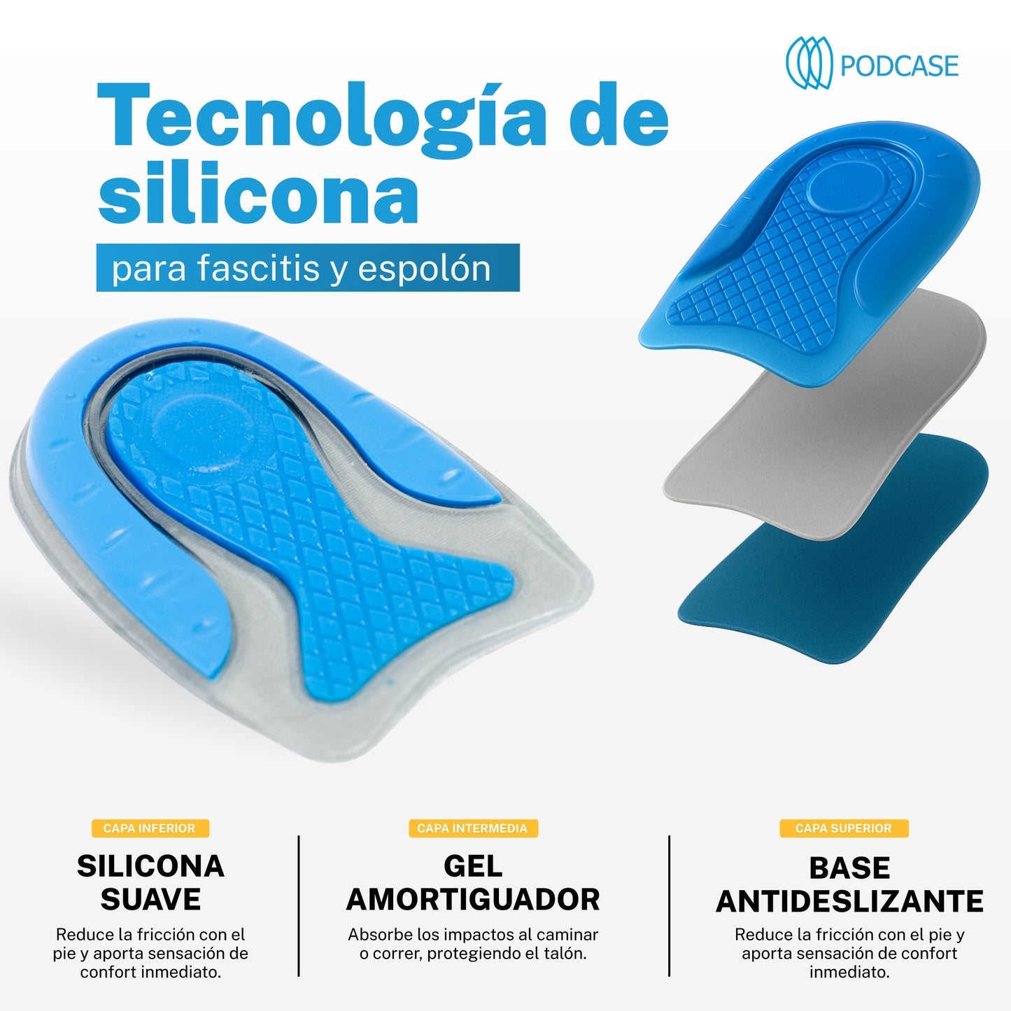 Taloneras Grises Unisex Para Fascitis Plantar y Espolón Calcaneo