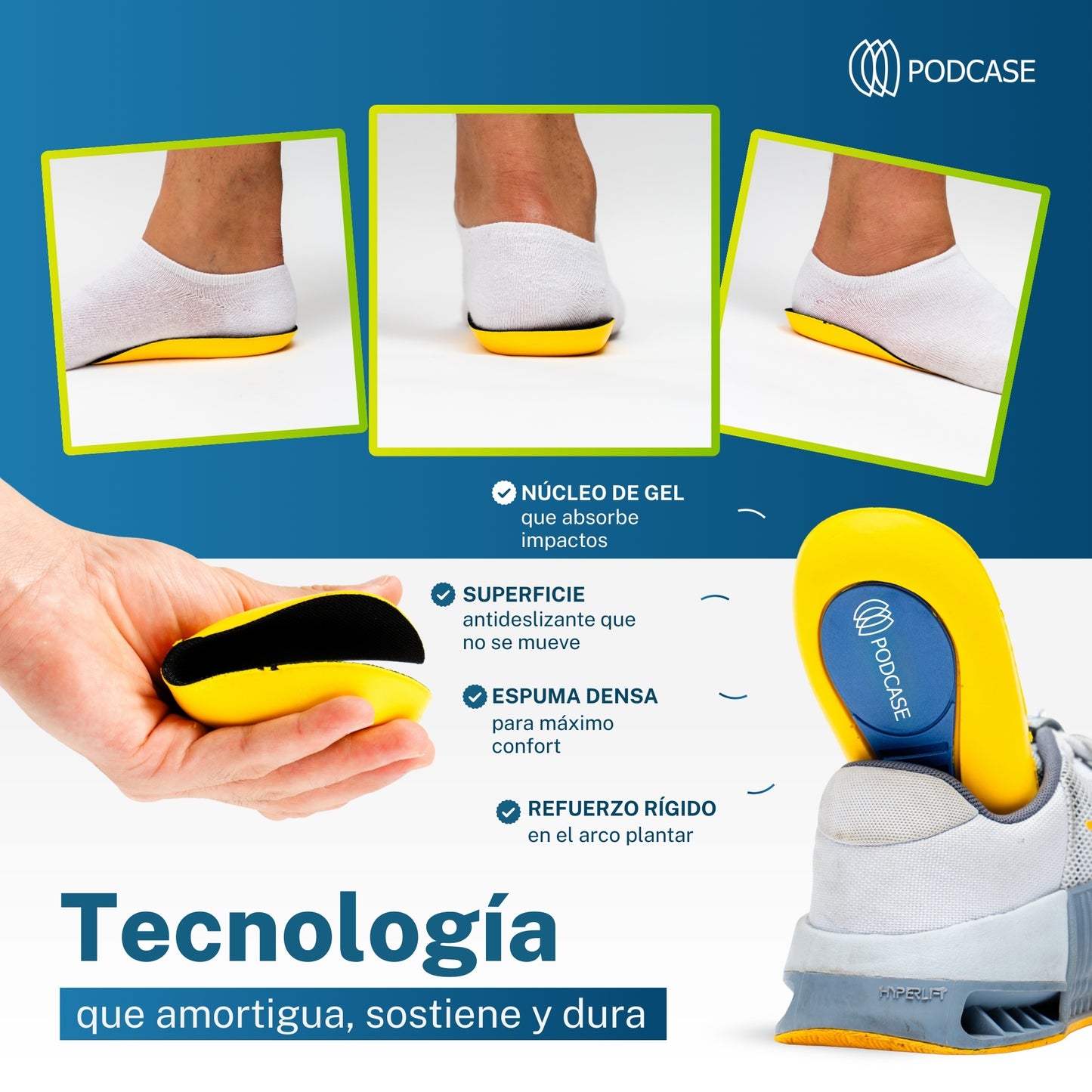 Plantillas 3/4 Unisex Para Fascitis Plantar y Espolón Calcaneo